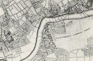 Kort over Battersea & Chelsea, 1748